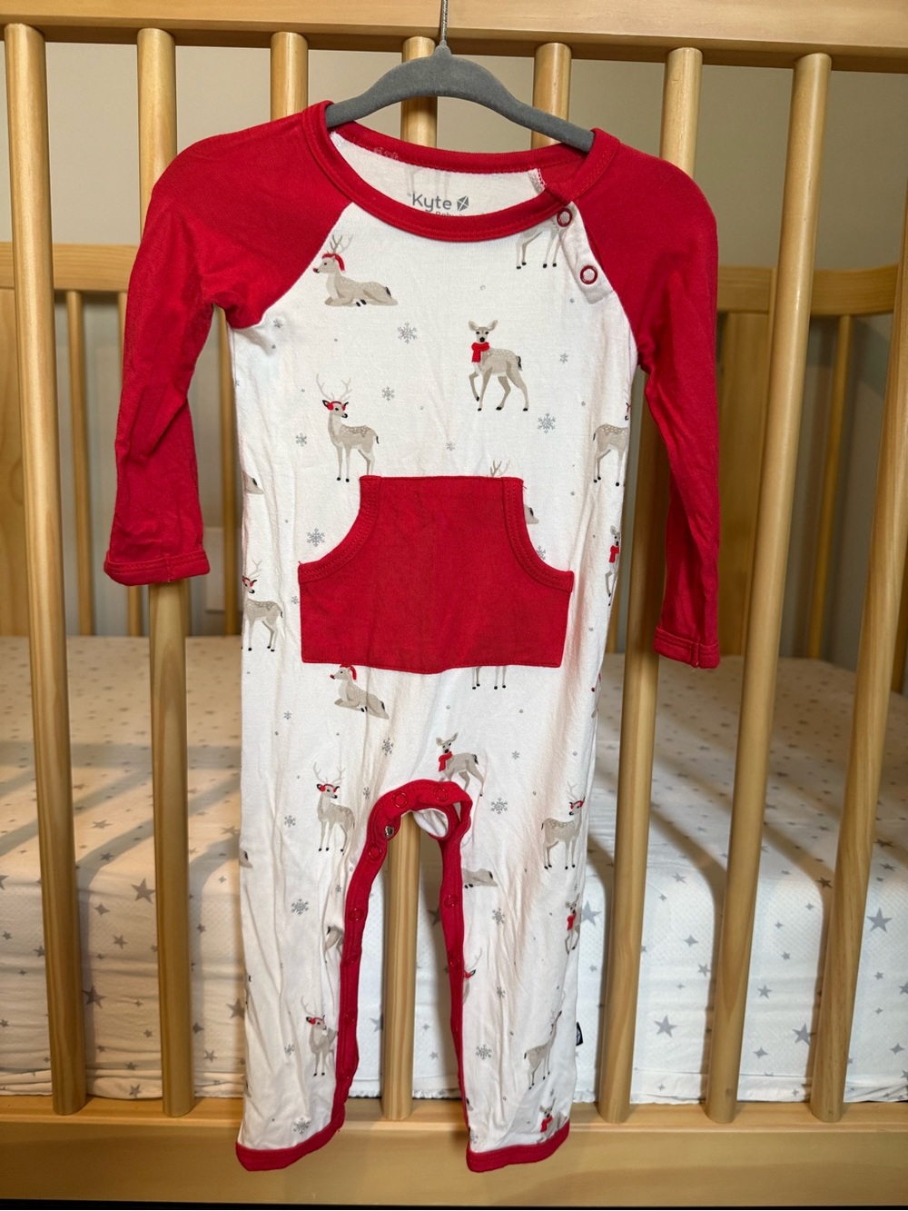 EUC Kyte Baby Bamboo Longall Romper - Size 6-12 months (Retired Cloud Deer) Red